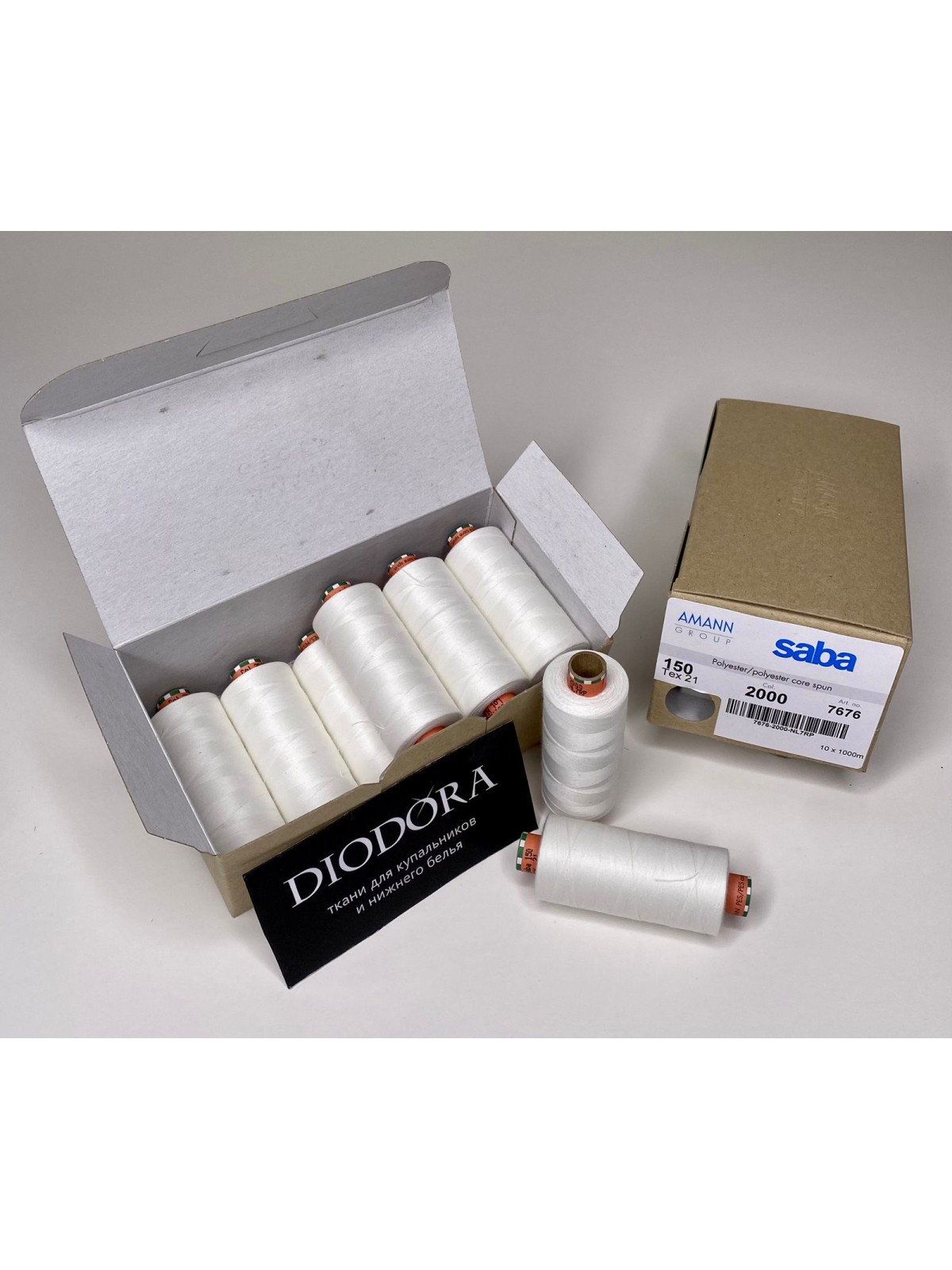 Нить швейная армированная Saba 150 белый (001), 1000м